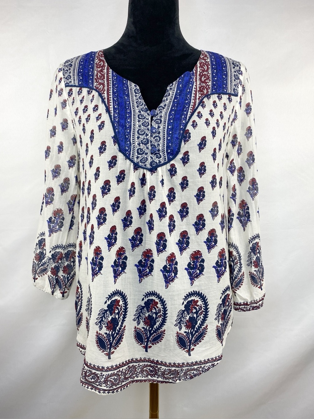 Lucky Brand Boho Floral Paisley Tunic Blouse Top Size Small
